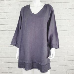 La Fixsun 100% Pre-shrunk Gray Linen Frayed Edge Tunic Size:XL NWT!